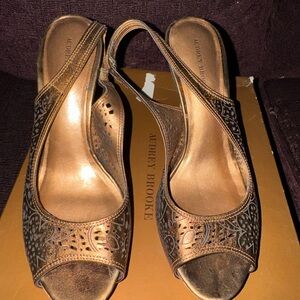 Audrey Brooke Metallic Bronze Cutout Slingback Heels